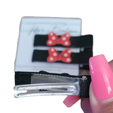 Mouse Bow on Black Alligator Clip Set