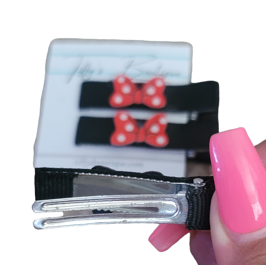 Mouse Bow on Black Alligator Clip Set