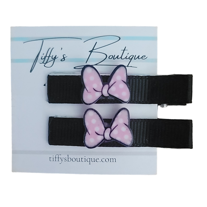 Mouse Bow on Black Alligator Clip Set