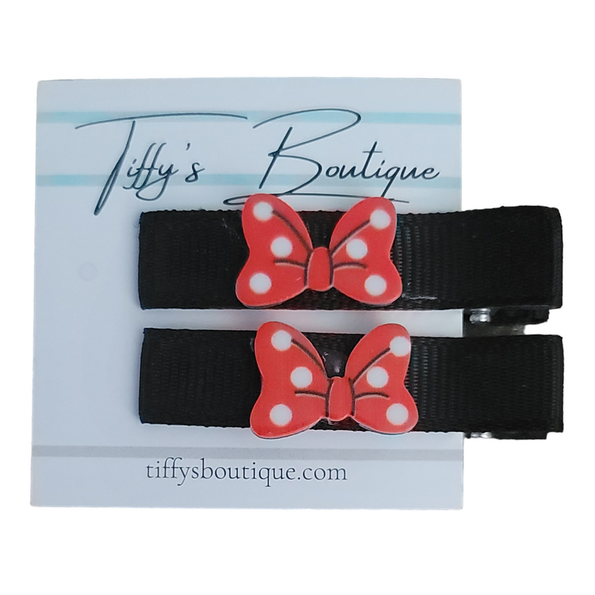 Mouse Bow on Black Alligator Clip Set