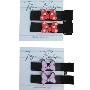 Mouse Bow on Black Alligator Clip Set