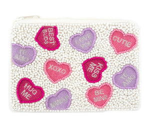 Conversation Hearts Seed Bead Mini Coin Bag