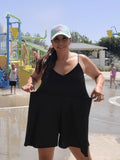 Sporty Black Crisscross Backless V-Neck Romper