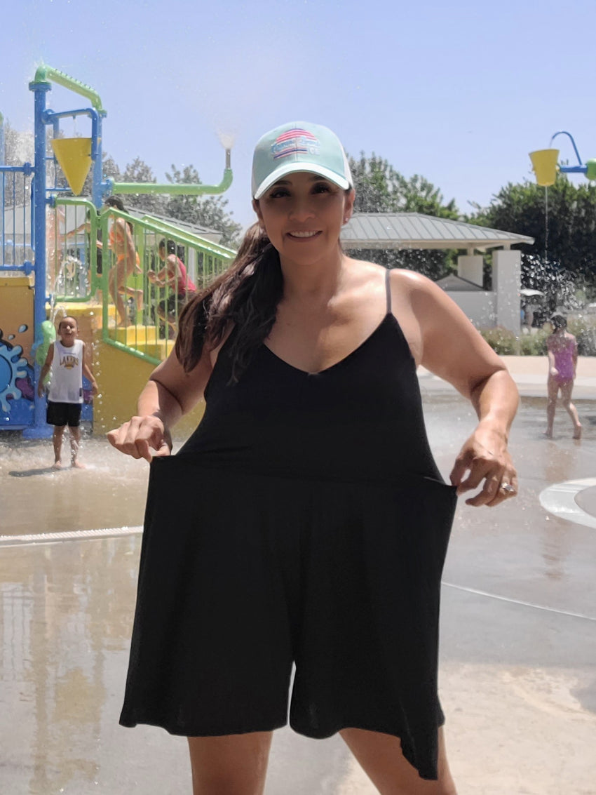 Sporty Black Crisscross Backless V-Neck Romper