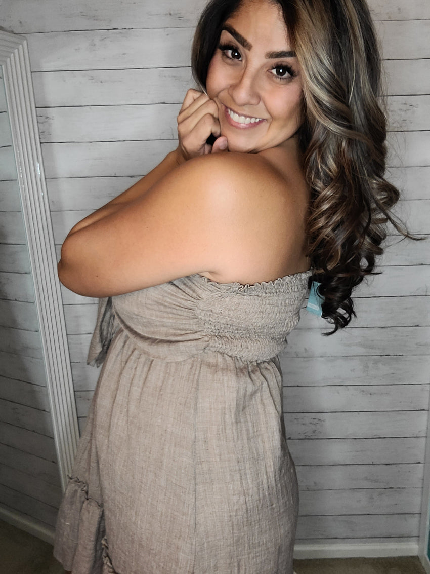 Tan Tube Strapless Mini Dress