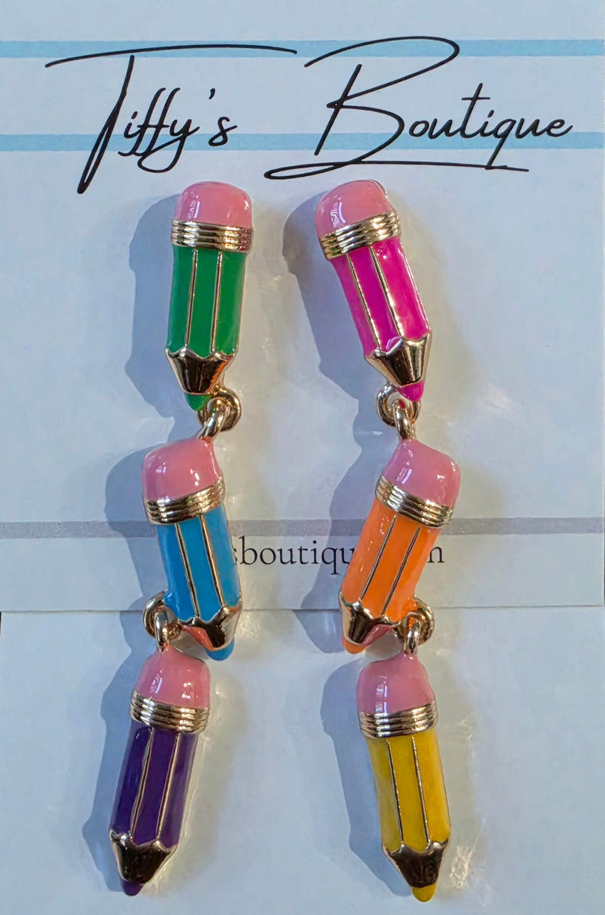 Color Pencil Dangle Earrings