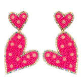 Seed Bead Heart Dangle Earrings