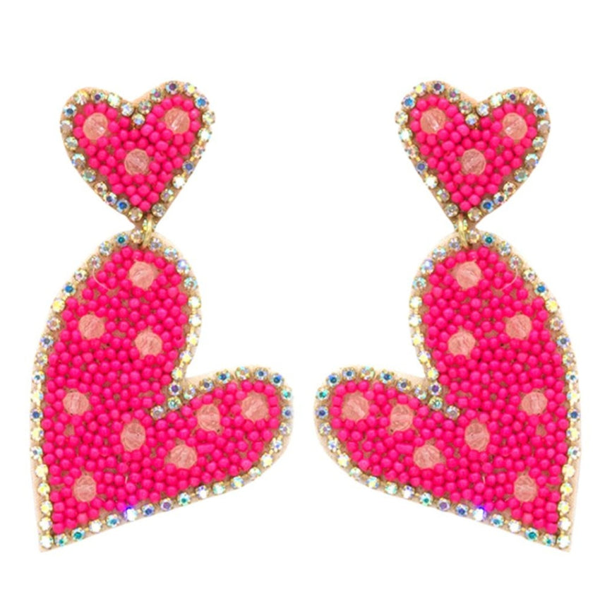 Seed Bead Heart Dangle Earrings