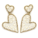 Seed Bead Heart Dangle Earrings