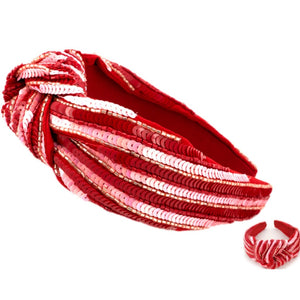 Sequin Red & Pink Knotted Headband