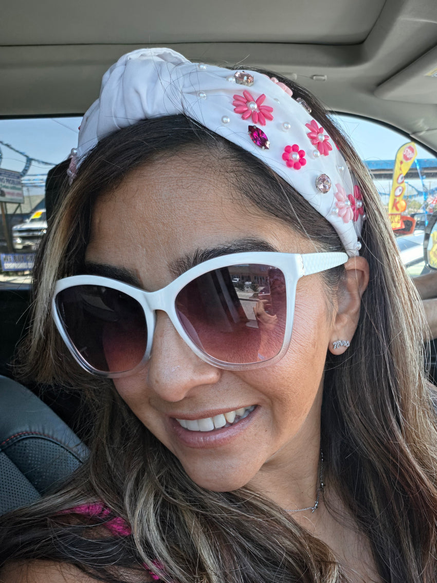 Pink Beaded Flower Headband