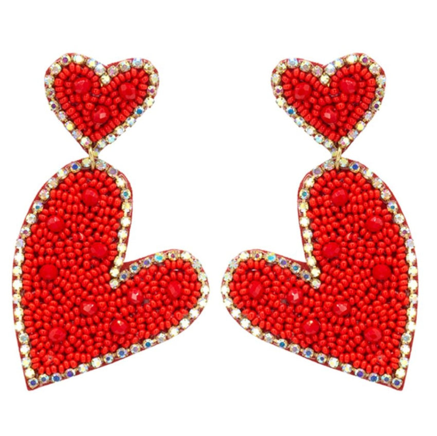 Seed Bead Heart Dangle Earrings