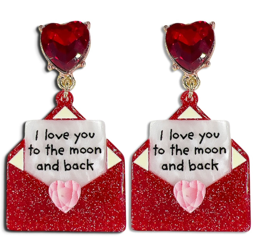 Crystal Heart Envelope Message Post Earrings