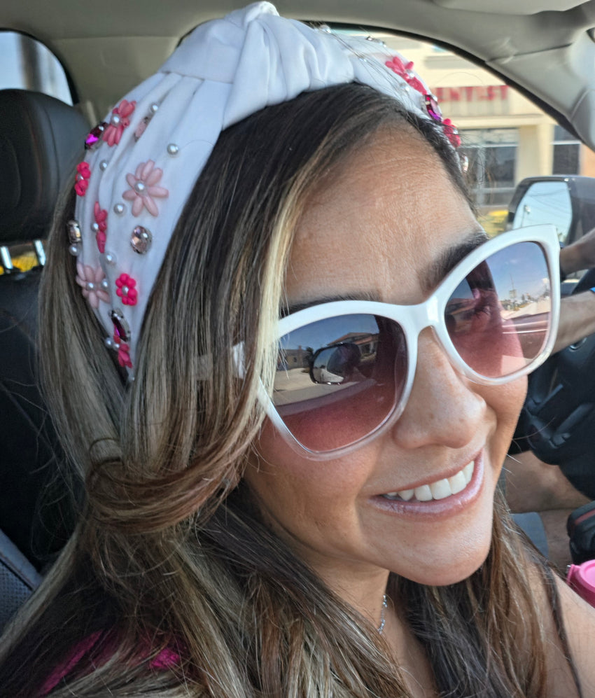 Pink Beaded Flower Headband