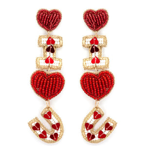 Seed Bead I Love You Dangle Earrings