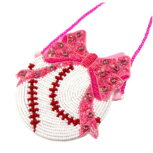 Baseball and bows seed bead purse