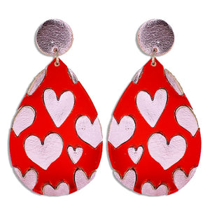 Tear Shape Hearts Pattern Two Tone Post Earrings