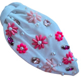 Pink Beaded Flower Headband