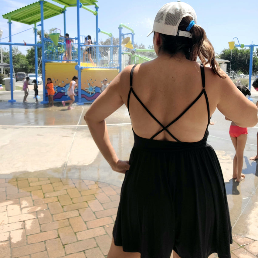 Sporty Black Crisscross Backless V-Neck Romper