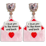 Crystal Heart Envelope Message Post Earrings
