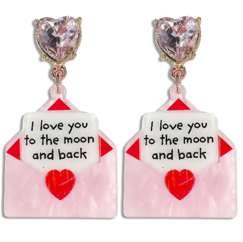 Crystal Heart Envelope Message Post Earrings
