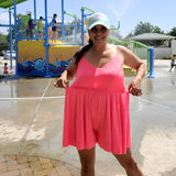 Sporty Neon Pink Crisscross Backless V-Neck Romper