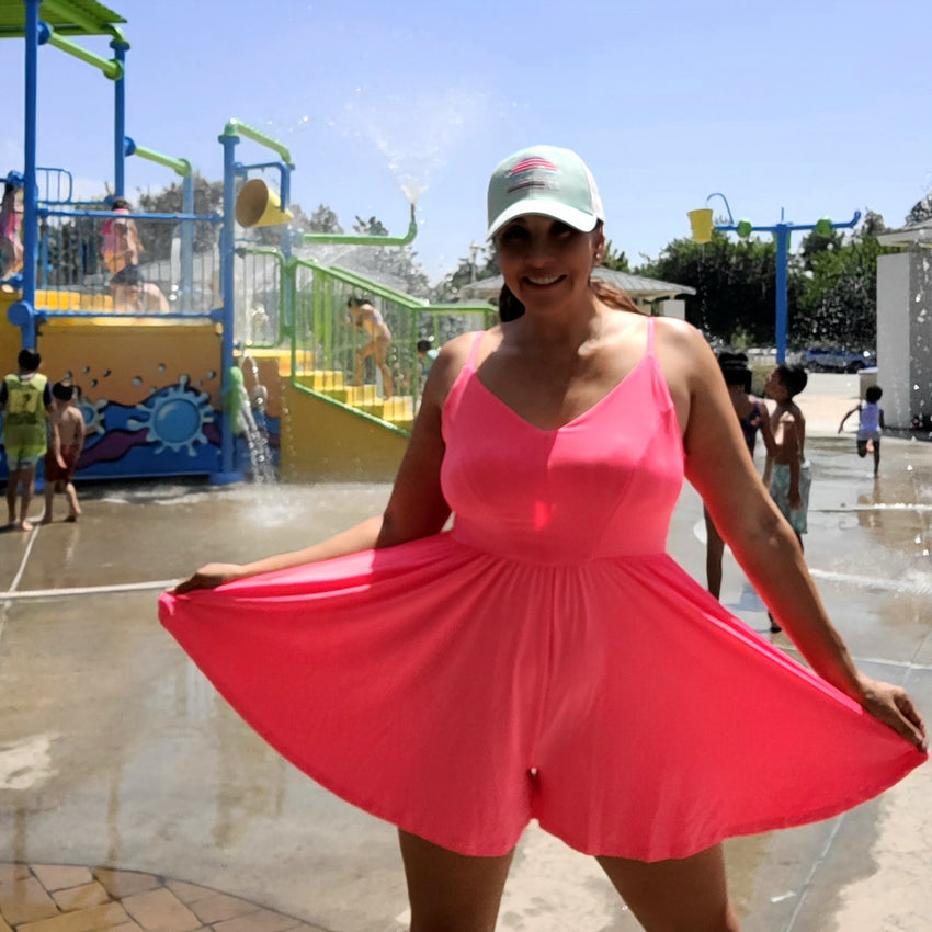 Sporty Neon Pink Crisscross Backless V-Neck Romper