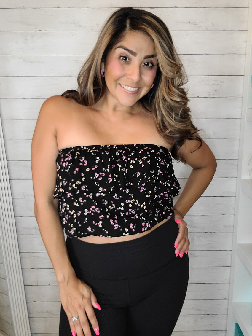 Black Floral Tube Top