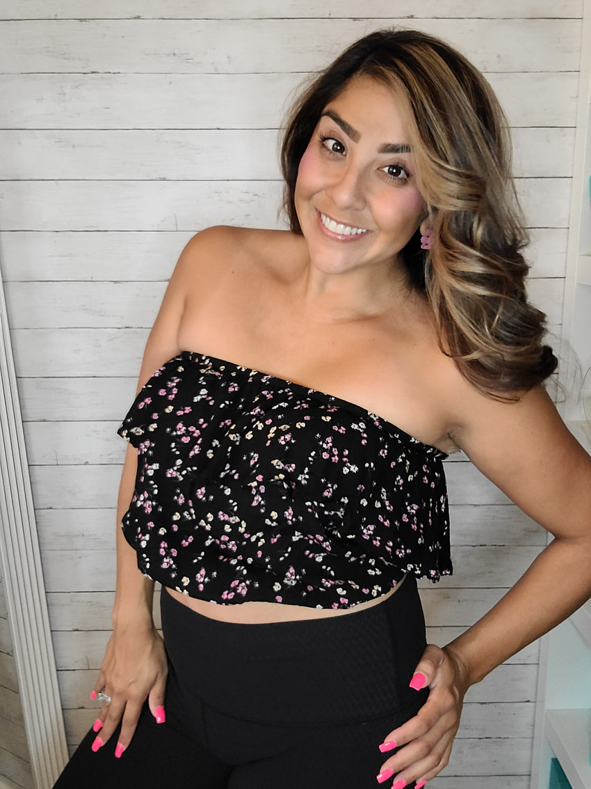 Black Floral Tube Top