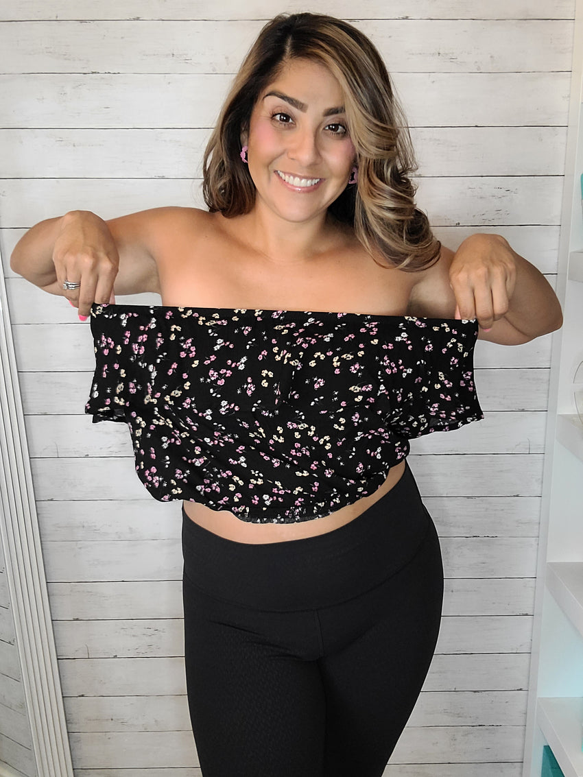 Black Floral Tube Top