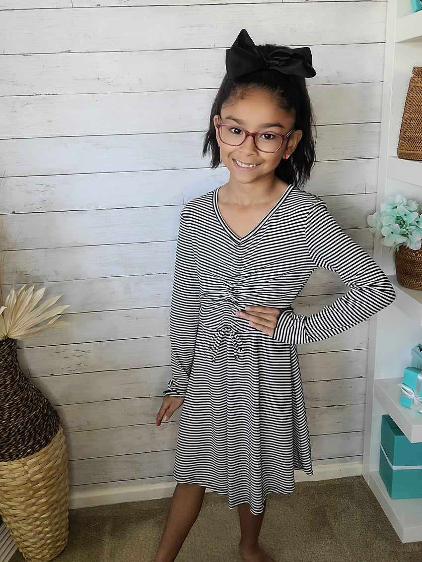 Ribbed Long Sleeve Dress in Stipes