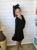 Ribbed Long Sleeve Dress in Black