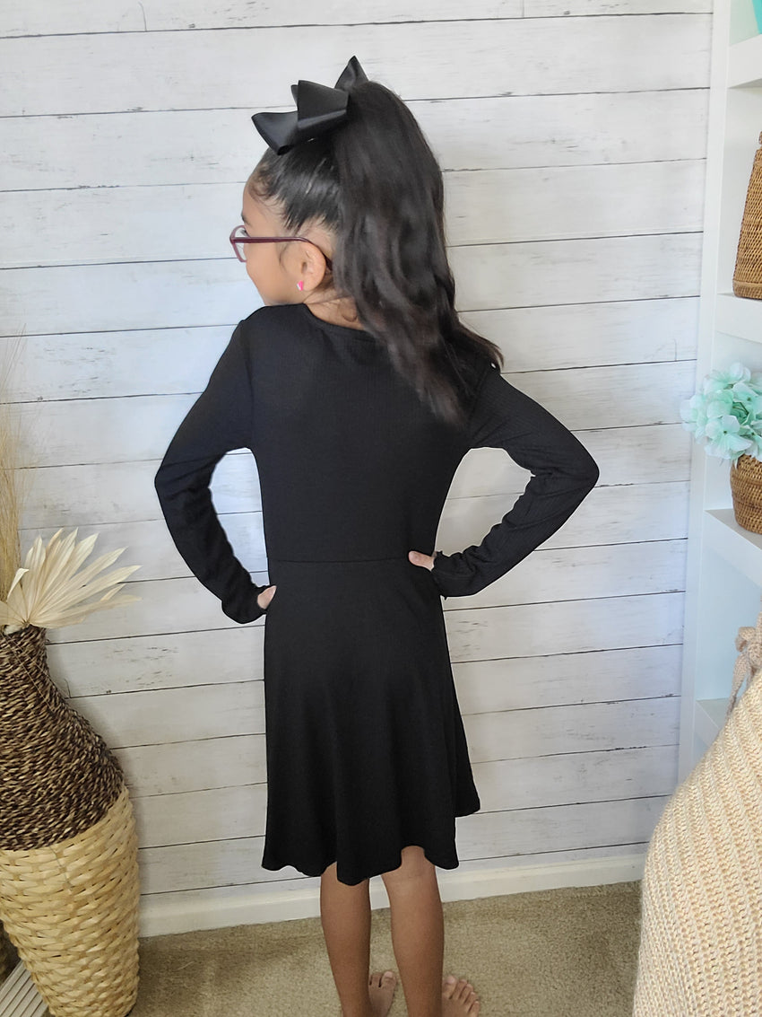 Ribbed Long Sleeve Dress in Black