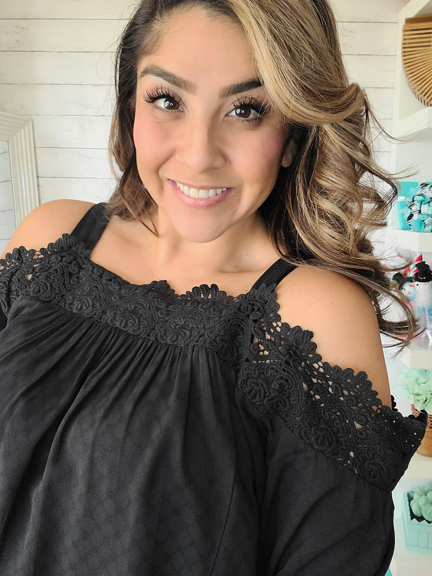 Black off the Shoulder Lace Top