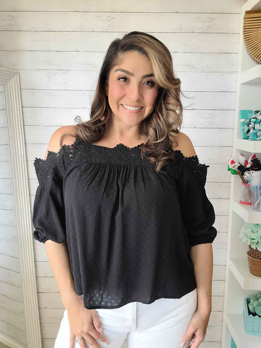 Black off the Shoulder Lace Top