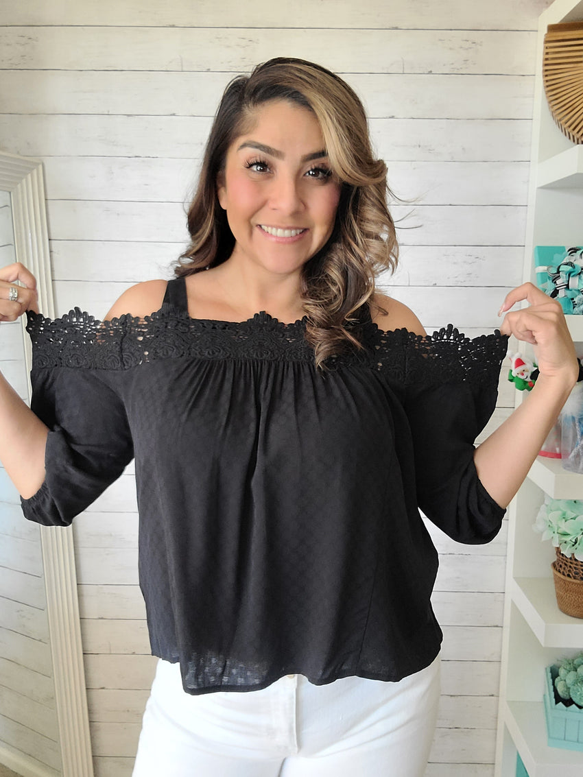 Black off the Shoulder Lace Top