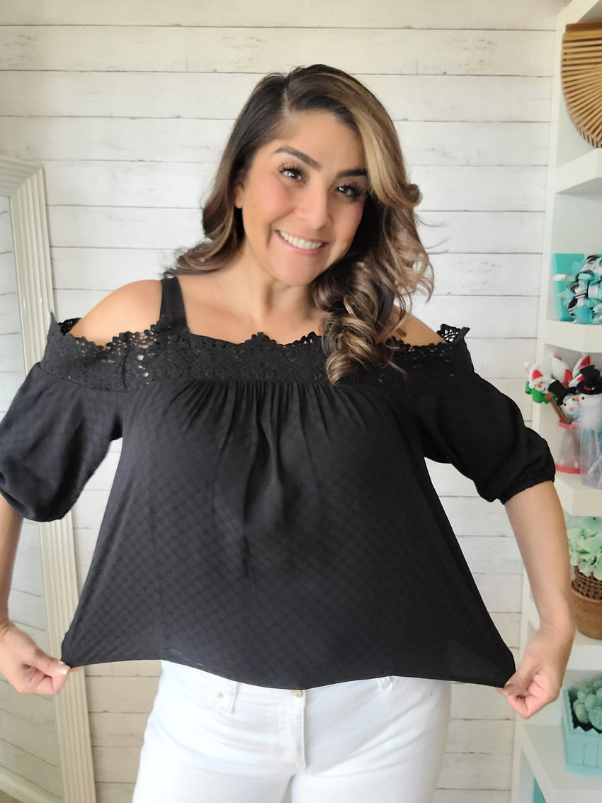 Black off the Shoulder Lace Top