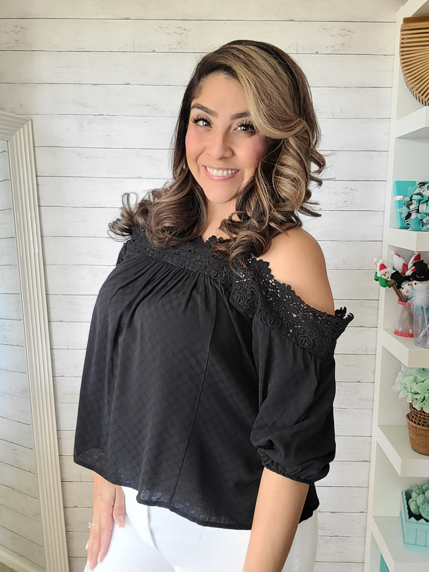 Black off the Shoulder Lace Top