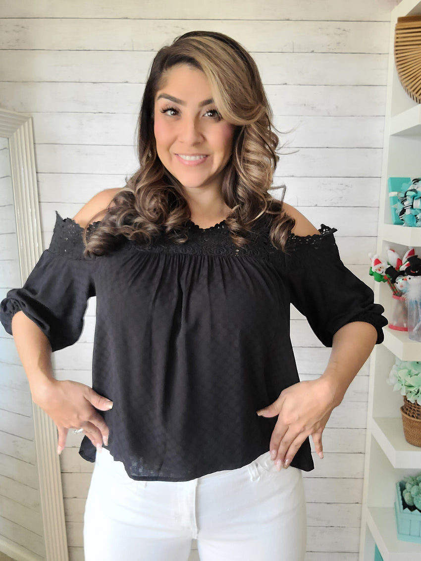 Black off the Shoulder Lace Top