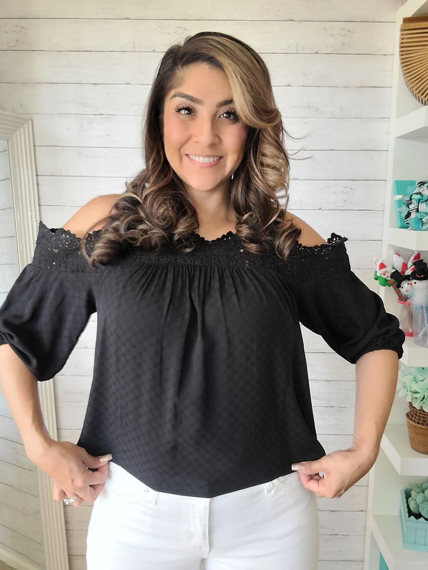 Black off the Shoulder Lace Top