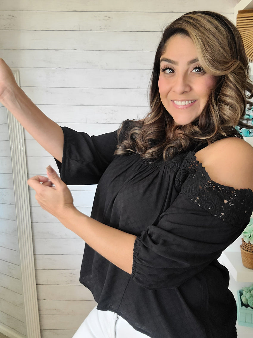 Black off the Shoulder Lace Top
