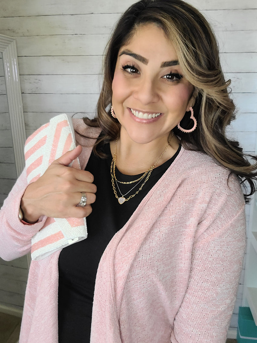 Pink Stripe Beaded Clutch/Purse