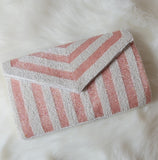 Pink Stripe Beaded Clutch/Purse