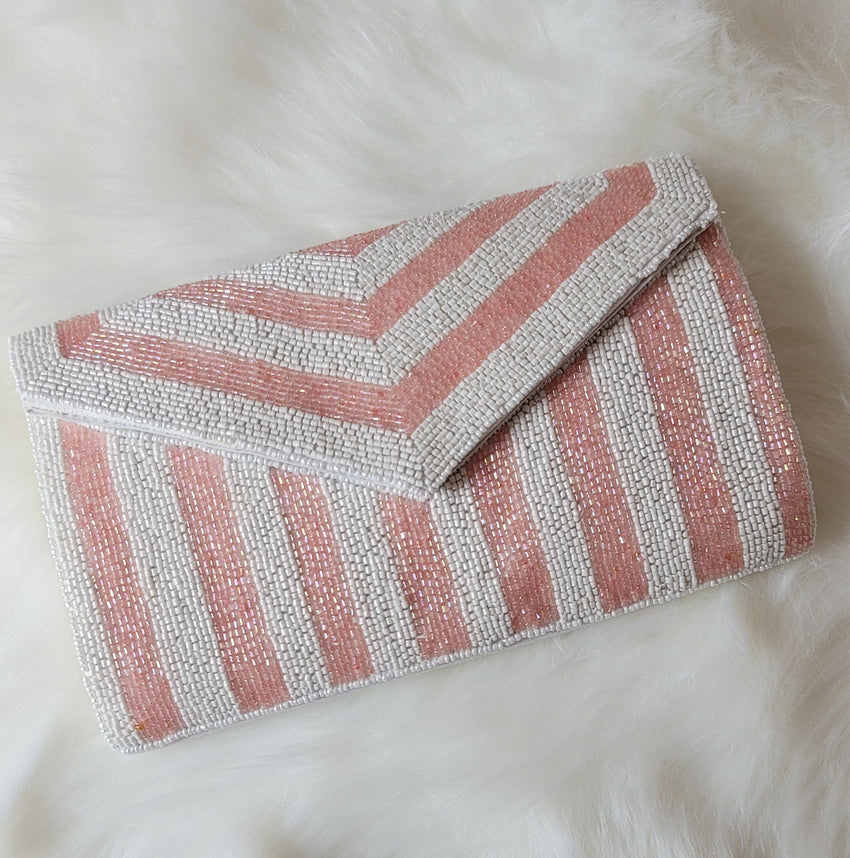 Pink Stripe Beaded Clutch/Purse