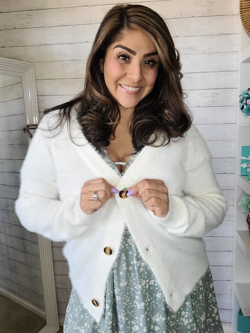 Cream Mo Hair Cardigan Sweater
