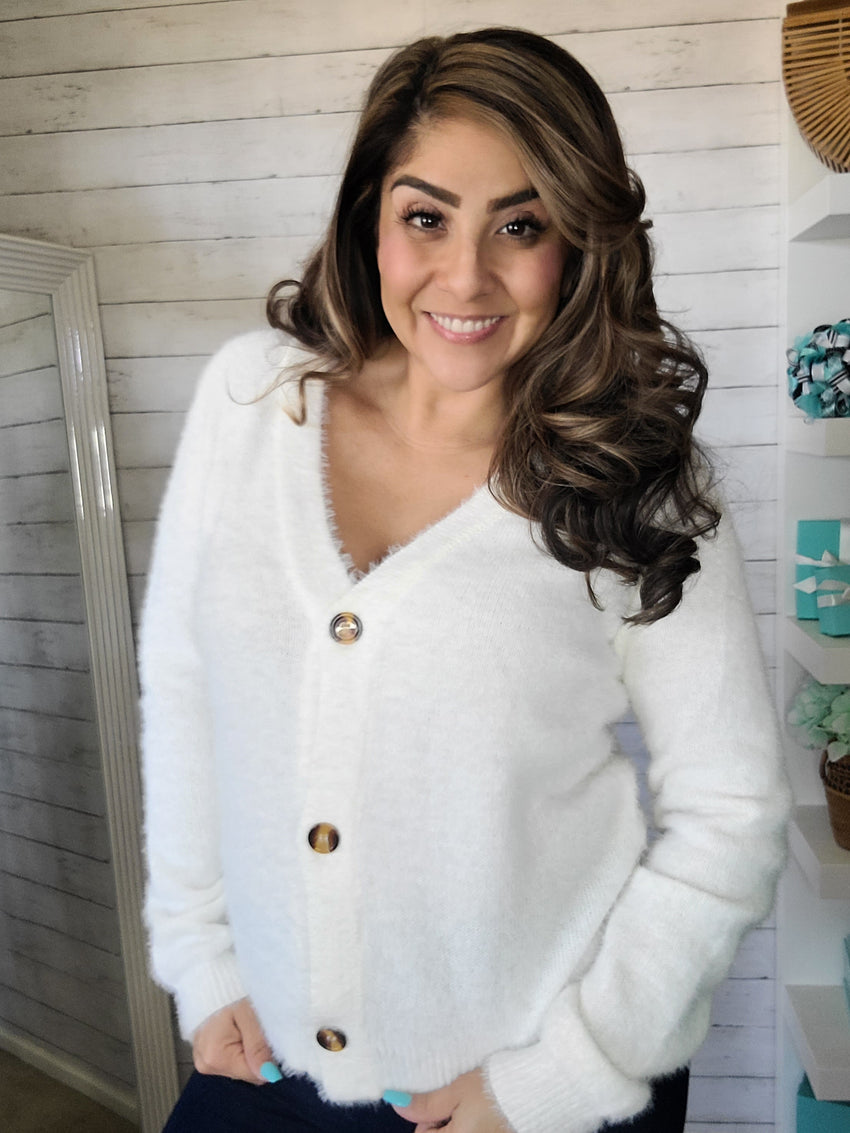 Cream Mo Hair Cardigan Sweater