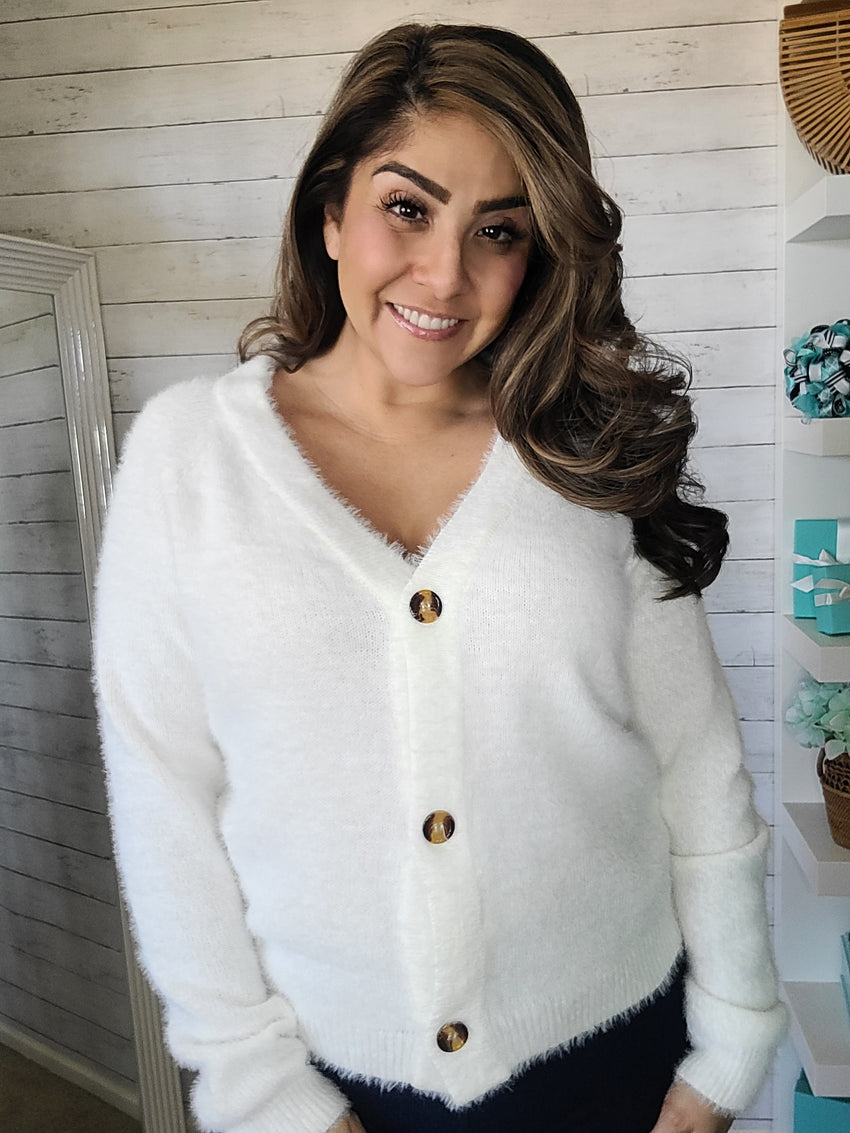 Cream Mo Hair Cardigan Sweater