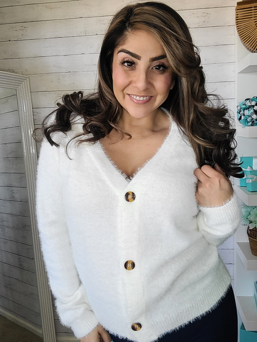 Cream Mo Hair Cardigan Sweater