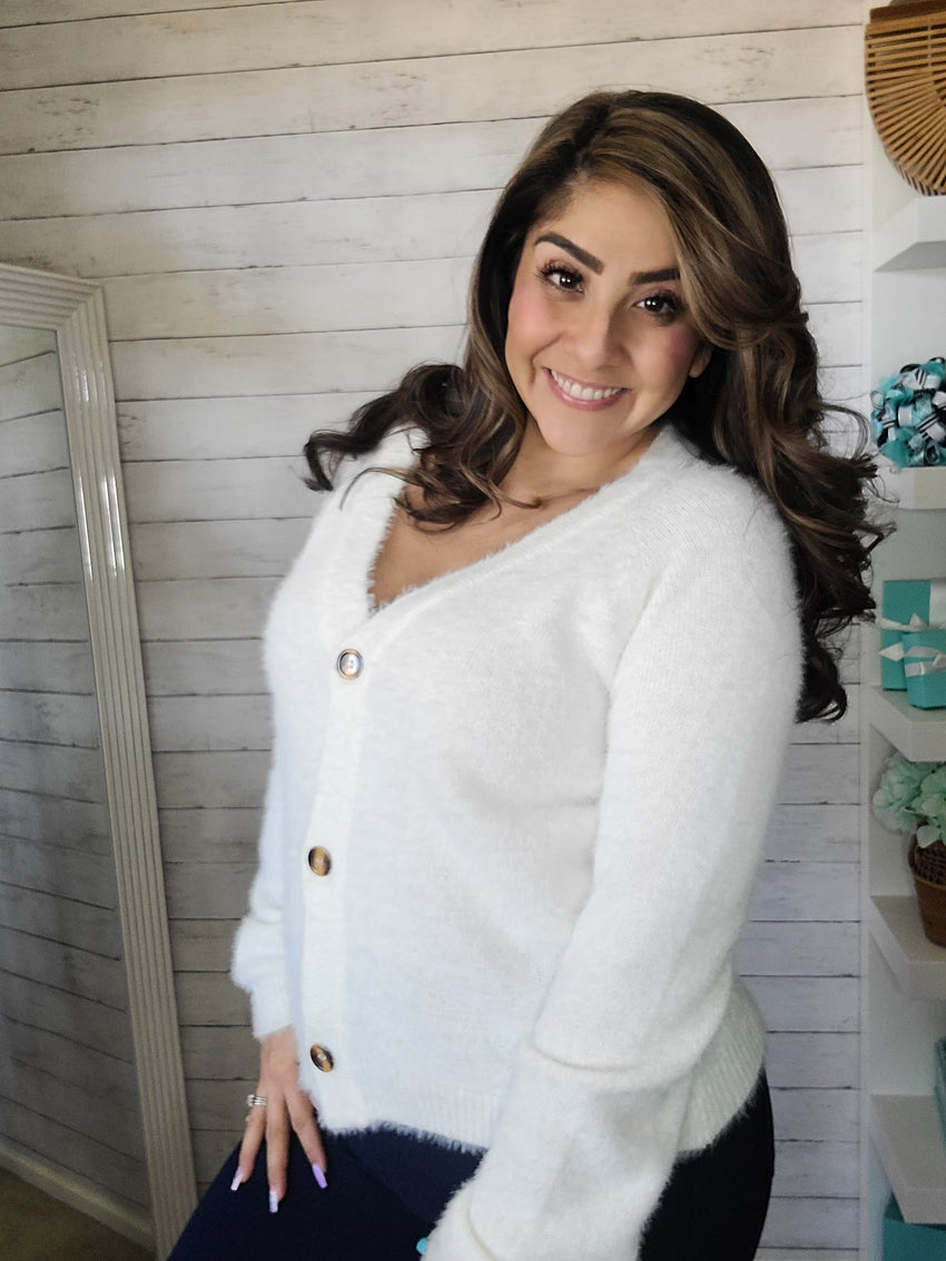 Cream Mo Hair Cardigan Sweater