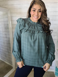 Dark Sage Ruffled Bib Top